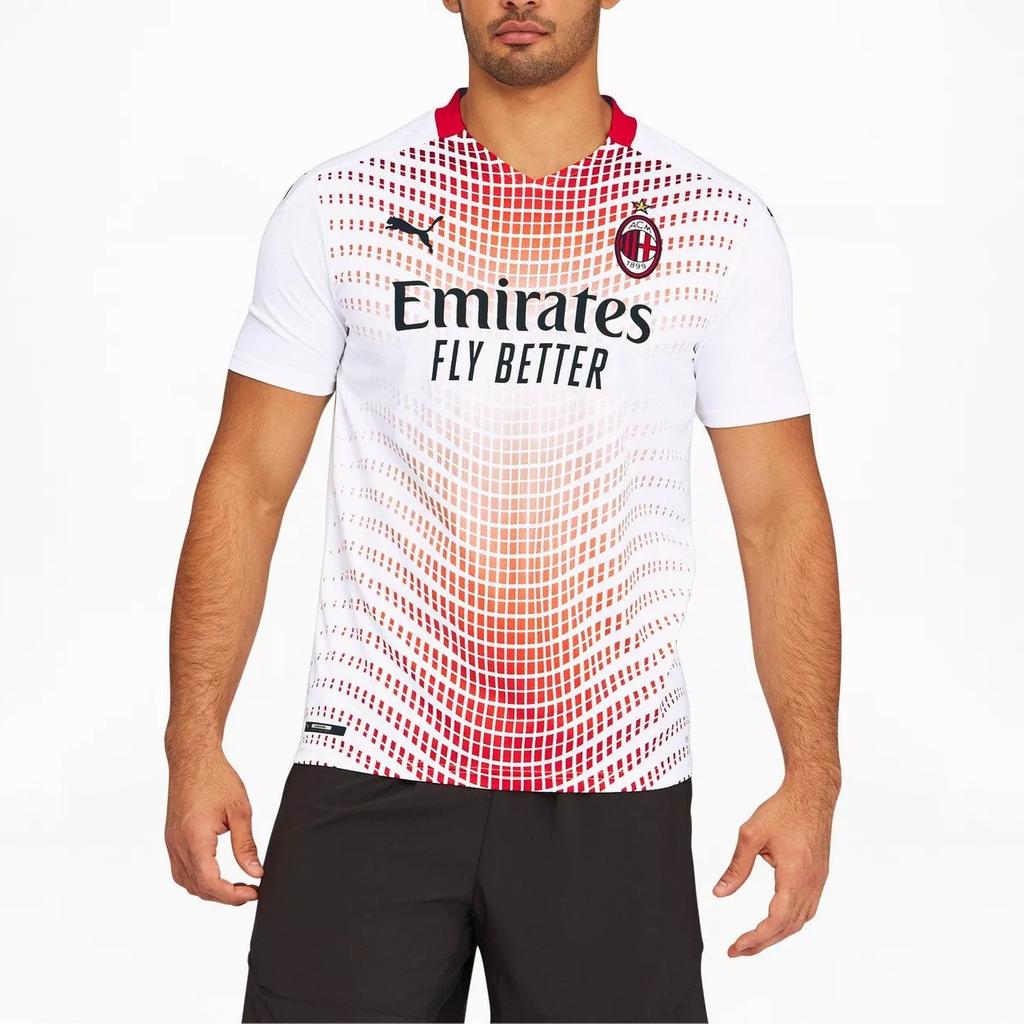 Puma Tricou Replica Ac Milan 21/22 Deplasare Imprimeu Litere Gât în V Mânecă Scurtă Tricou de Fotbal Bărbați cămăși Alb 757278-02