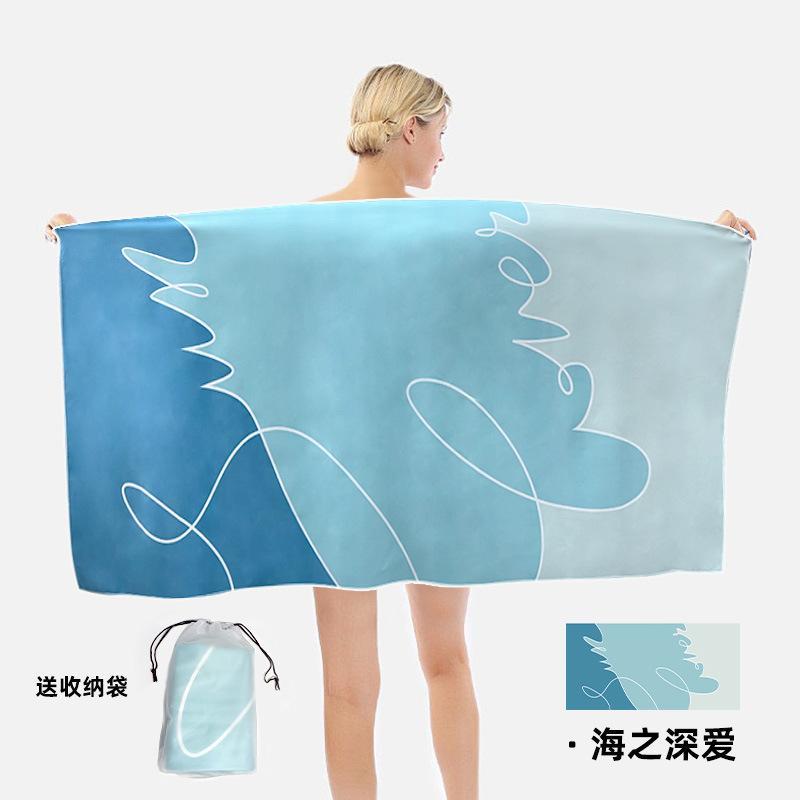 

Beach towel Double-sided velvet absorbent swimming microfiber beach towel Printed quick-drying sports towel 75 * 150cm (storage bag)