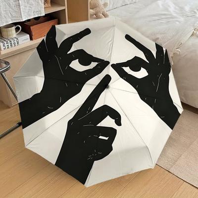 1PC Hands Face Automatic Open/Close Umbrella with Windproof, 8-Rib Sturdy Canopy, Durable Ribs, Fashionable Design, Outdoor Accessory, Fun Prin, Holid