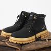 Men's Winter High-Top Genuine Leather Retro Martin Boots with Velvet Lining, British Style, Yellow