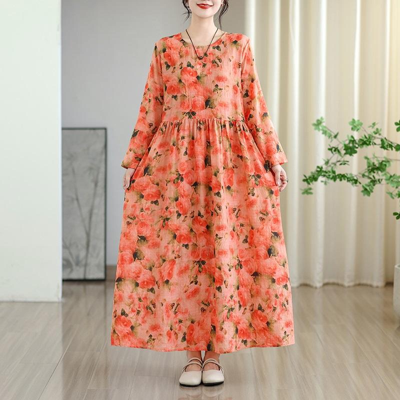 Long sleeve plus size cotton vintage floral new in dresses for women casual loose spring summer autumn dress