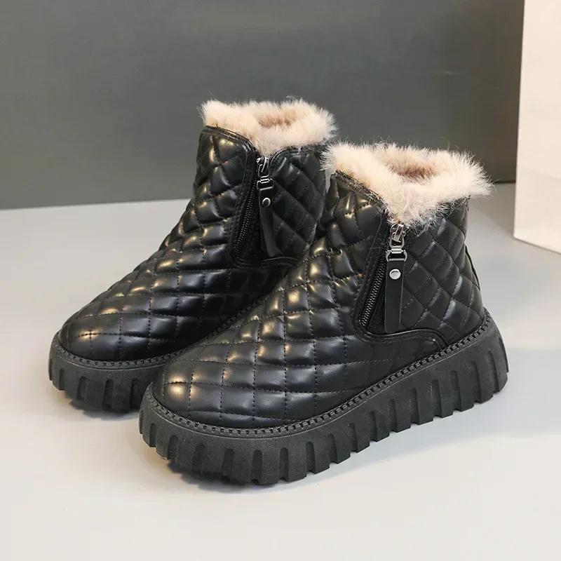 Womens Ankle Snow Boots Winter 2025 Platform Chunky Booties Shoes for Women On Promotion Lamb Work Spring Autumn Padded Y2k Pu