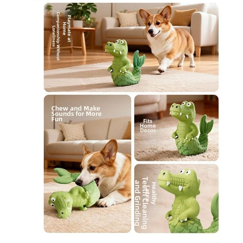 Chew Resistant Squeaky Alligator Dog Toy Green Color Pet Interactive Toy Latex Chew Toy  Pet Biting