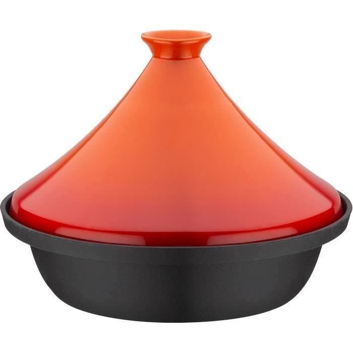 Solid Cast Iron Tagine - GSW - 30 X 22 Cm - Ceramic Lid - Induction - Orange