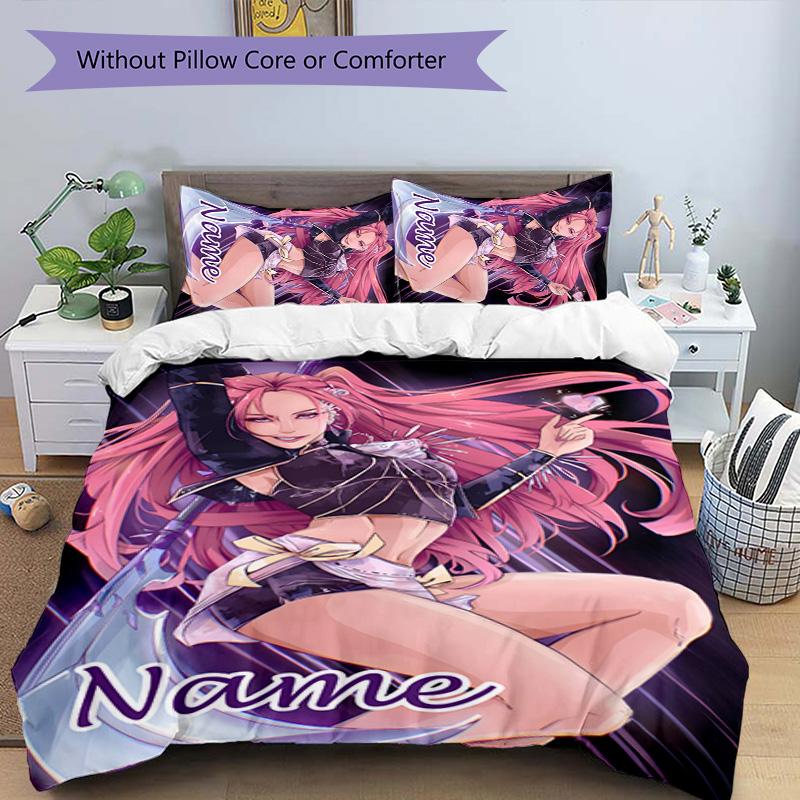 3pcs KPop Demon Hunters16 Cover Set - Personalized Name, HD Printed Bedding with 1 Cover and 2 Pillowcases - Perfect for Home Decor, Easy Care