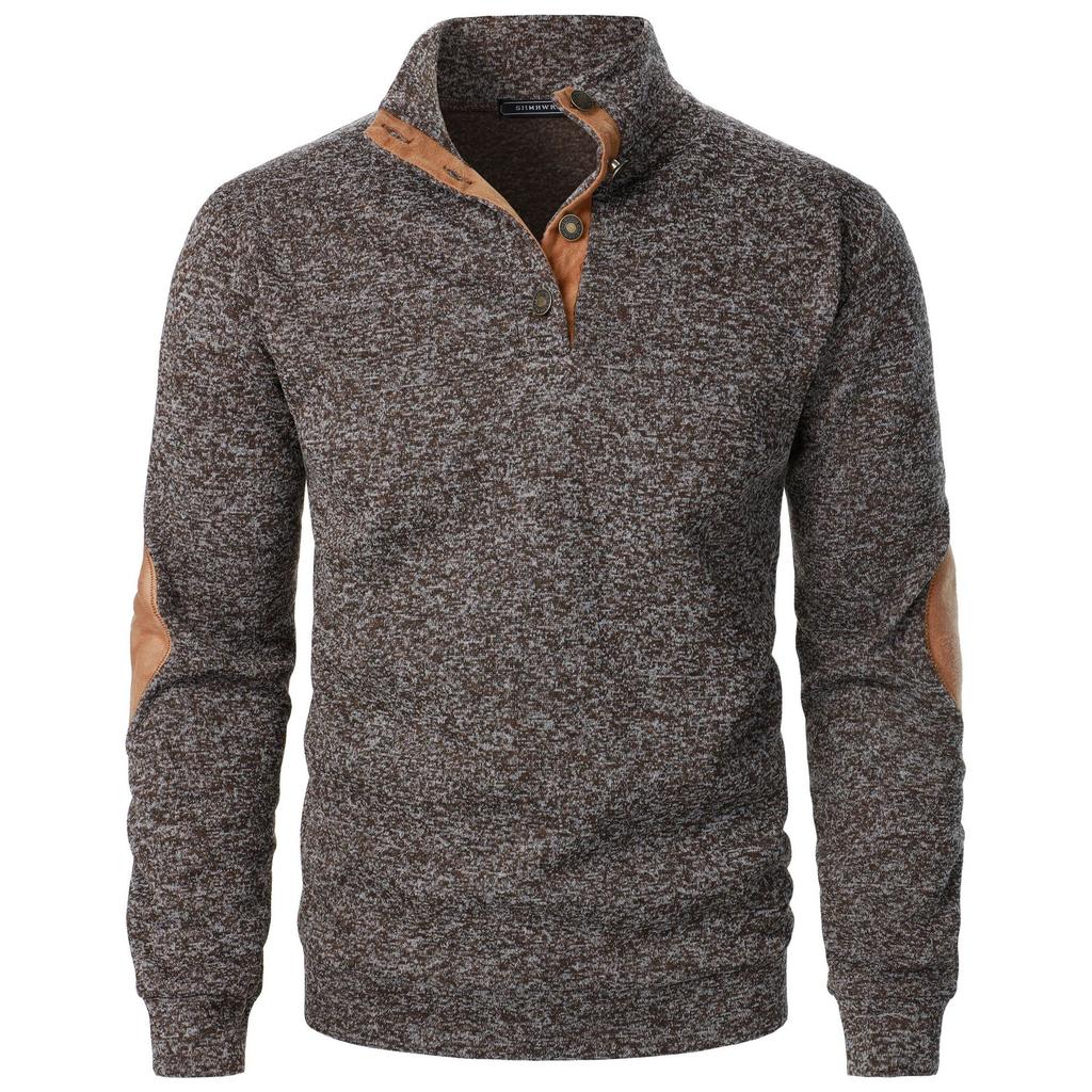 Men's Stand Collar Sweatshirt Jacket Knit Elbow Patch Casual Jacquard Cardigan Hoodie