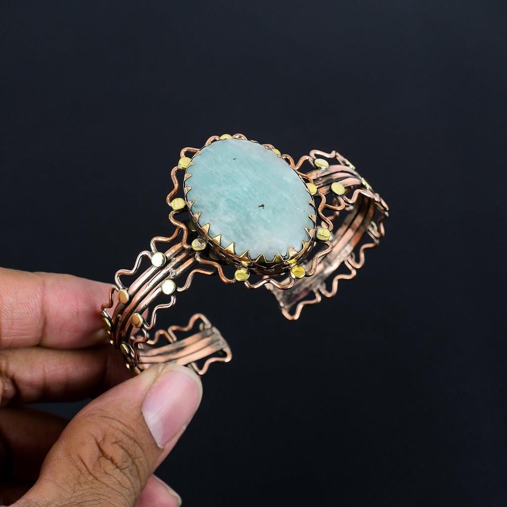 Amazonite 999 Copper Wire Wrapped Bracelet, Top Quality Gemstone Bracelet, Adjustable Bracelet Handmade Jewelry, Anniversary Gift