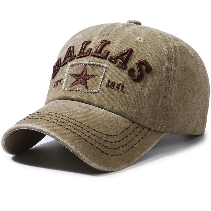 Vintage Washed Denim 6 Panel Star Frayed Patch Embroidery Curved Brim Adjustable Casual Baseball Cap