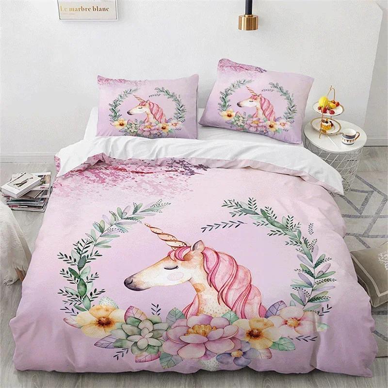 Luxury New 3D Print Cartoon Children Bedding Set Unicorn Duvet Cover Set Full Twin For Kids Girls Room Decor Cute Fashion Design