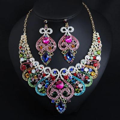 Collarbone Necklace Earrings Set Dress Party Bride Women's Jewelry Accessories