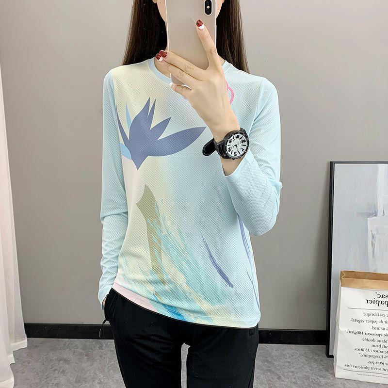Ice Silk Quick Dry Long Sleeve T-Shirt Women Breathable Elastic Slim Base Top Outdoor Running Casual Tee