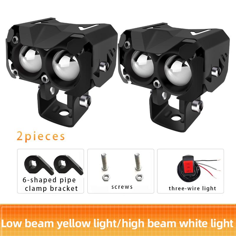 1/2Pcs Motorcycle LED Spotlight Dual Color Hi/Low Beam Fog Lamps for Car Trucks SUV UTV 12V 24VMini Lens Headlight Driving Light