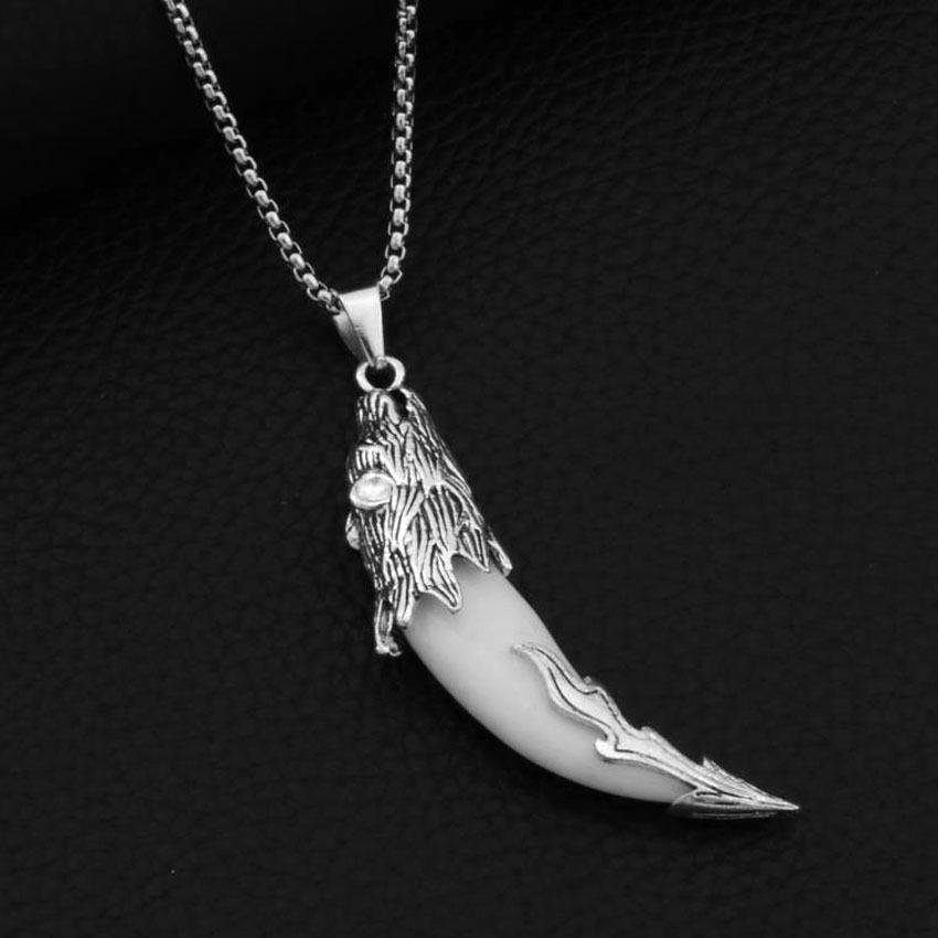 Dragon Head Wolf Tooth Pendant: Punk Retro Ethnic Style Stainless Steel Necklace for Men