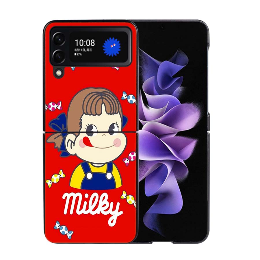 F-Fujiya M-Milky P-Peko C-chan Cartoon Phone Case For Samsung Z Flip 7 6 5G Galaxy Z Flip4 Z Flip5 Z Flip3 Coque Black Hard PC S