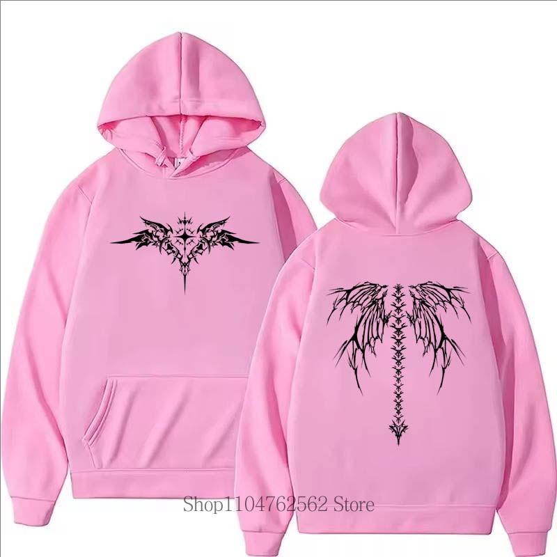 2025 New Wing Print Hoodie Men Women Casual Fashion Harajuku Gothic Y2K Pullover Autumn Winter Fleece Long Sleeve Sweatshirts