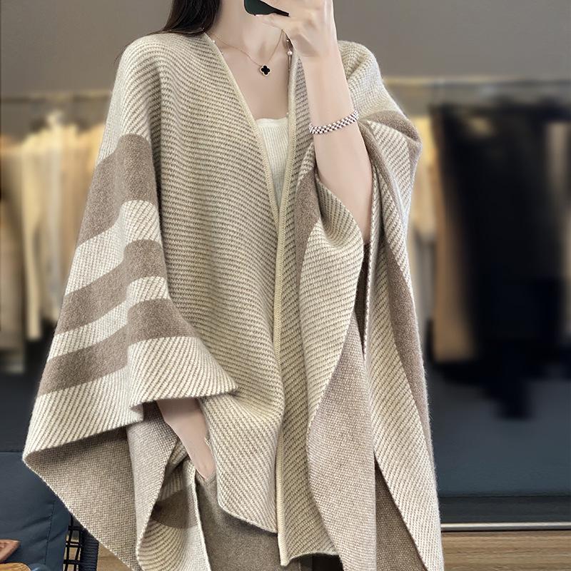2024 Fashion Patchwork Shawl Scarf: Retro Knitted Cloak Sweater for Women