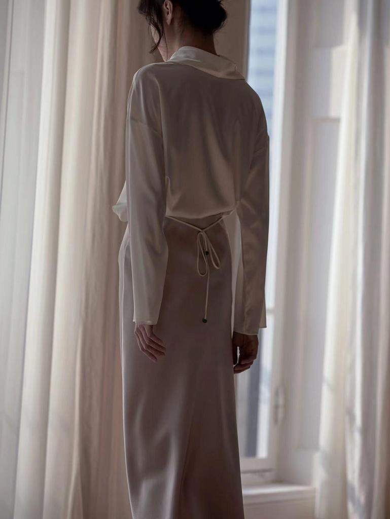 Comfort Memory Imported Acetate Satin A-Line Skirt with Silky Drape and Slimming Elastic Waist