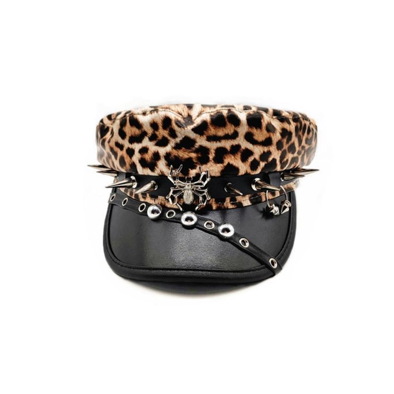 Elegant PU Leather Beret Hat with Rivet Studded Hat Belt for Fashion Comfortable Wear for Autumn Winter Punk Headwear
