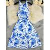 Fashion Wind New Arrival Print Sleeveless Halter Dress Printed Sleeveless Lace up Dress