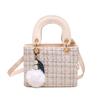 Ladies Fashion Simple Shoulder Bag Girls Cute Small Pom Pendant Handbag Small Square Bag New High Casual Crossbody Tweed Plaid