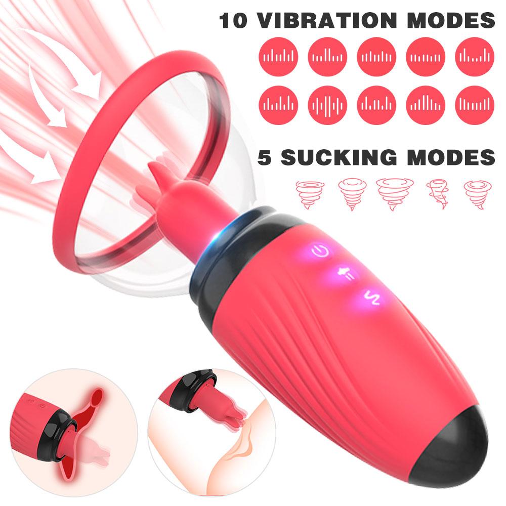 Sucker Breast Enlargement Massager 10 Frequency Vibration Nipple Stimulator Sucking Tongue Licking Sex Toys for Women Adult 18