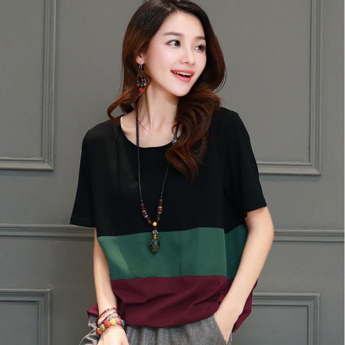 

2024 Женская повседневная приталенная футболка с коротким рукавом – Свободный крой, Универсальный летний топ, скрывающий живот 4XL чёрный