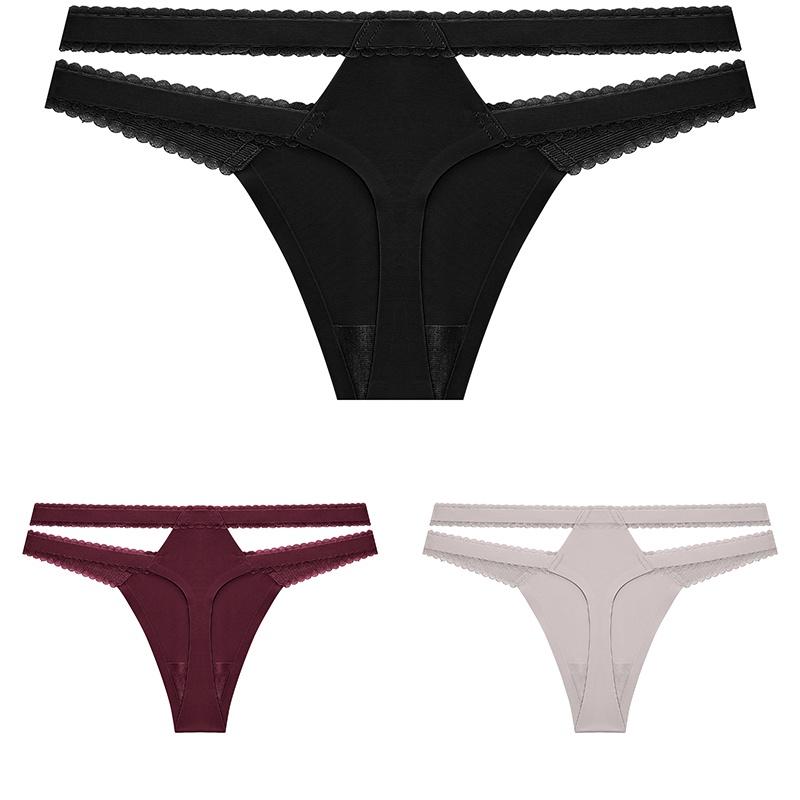 FINETOO 3Pcs/Set Women Thongs V Waist G-String Solid Color Striped Panties Female T-Back Underwear Intimate Lingerie