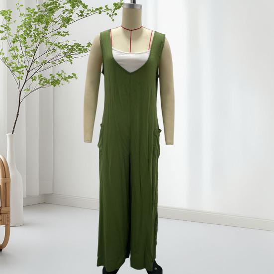 Women Casual Loose Long Bib Pants Sleeveless Wide Leg Baggy Jumpsuits Cotton Romper Overalls with Pockets