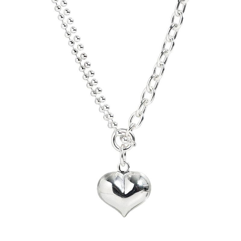 Korean Inspired Sweetheart Double Layer Necklace - Retro Peach Heart Clavicle and Creative Sweater Chain for Women