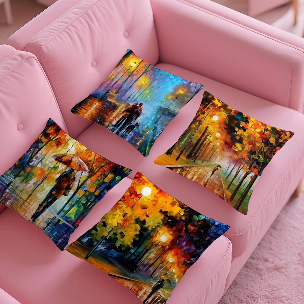 Leonid Afremov Oil Painting Pillow Case Silky Short Plush With Invisible Zipper Dustproof Sofa Cushion Cover For Home Decor