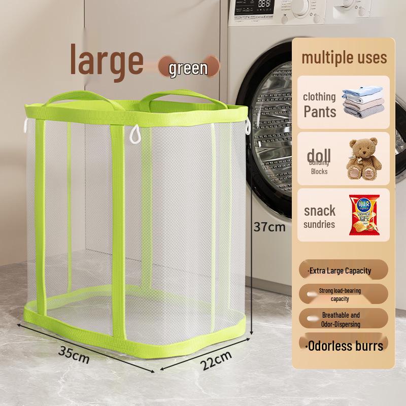 Foldable Breathable Mesh Laundry & Toy Basket - Large Capacity Clothes Storage for Bathroom & Household