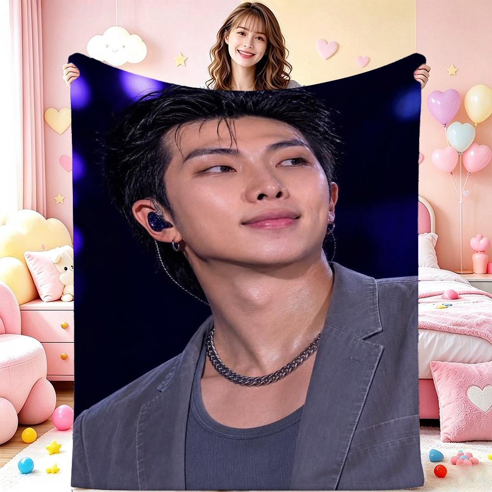 Rm Kim Namjoon Kpop Collage Print Flannel Blanket Soft Warm Throw Blanket For Living Room Bedroom Recliner Home Decor Holiday Gift