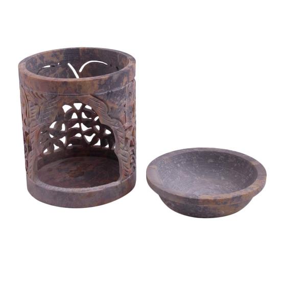 Crocon Hand Carved Tealight Candle Holder | Soapstone | Oil Diffuser | Incense Burner | Aromatherapy Spa | Home Office & Kitchen Decor |