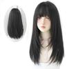 Long Black Straight Hair Wig With Bangs Synthetic High Density Long Hair Wig For Women