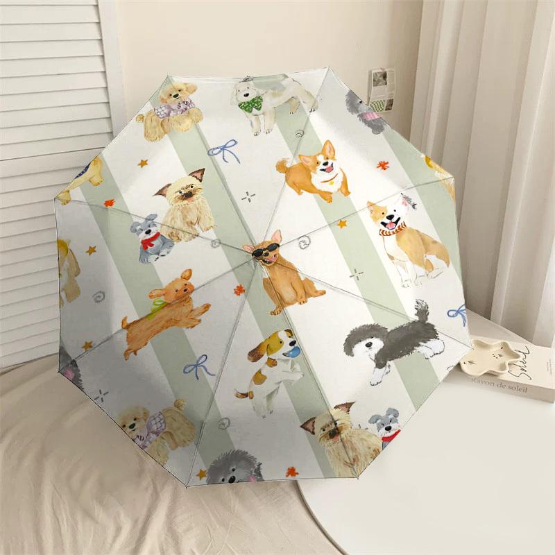 

1PC Dogs Pattern Umbrella-8-Rib Reinforced Portable Folding Travel Suitable for All Seasons Outdoor Daily Use-J399