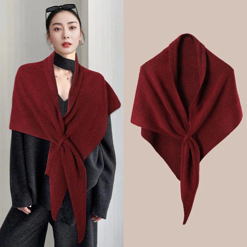 Winter Women Shawl Wraps Cardigan Cape Wool Blend Triangle Shawl Scarf Thickened With Knitted Warm Shoulder