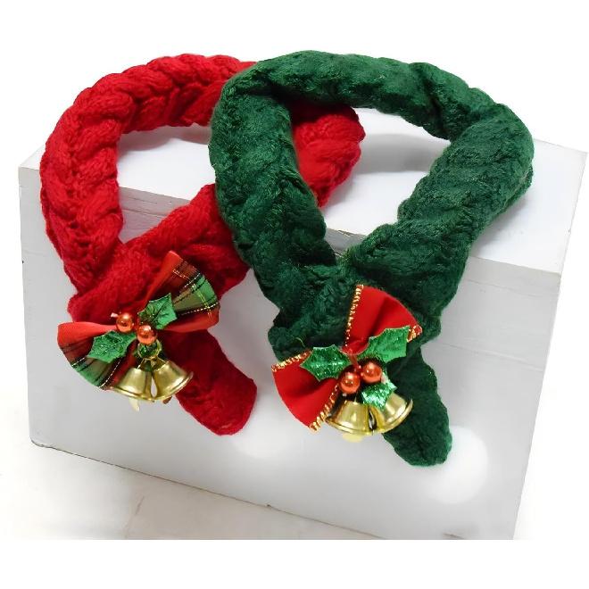 Christmas Pet Scarf with Bell and Bow, 17.7 Inch Long, Adjustable, Red and Green Christmas Neck Wrap for Cats and Dogs, Festive Holiday Bandana for