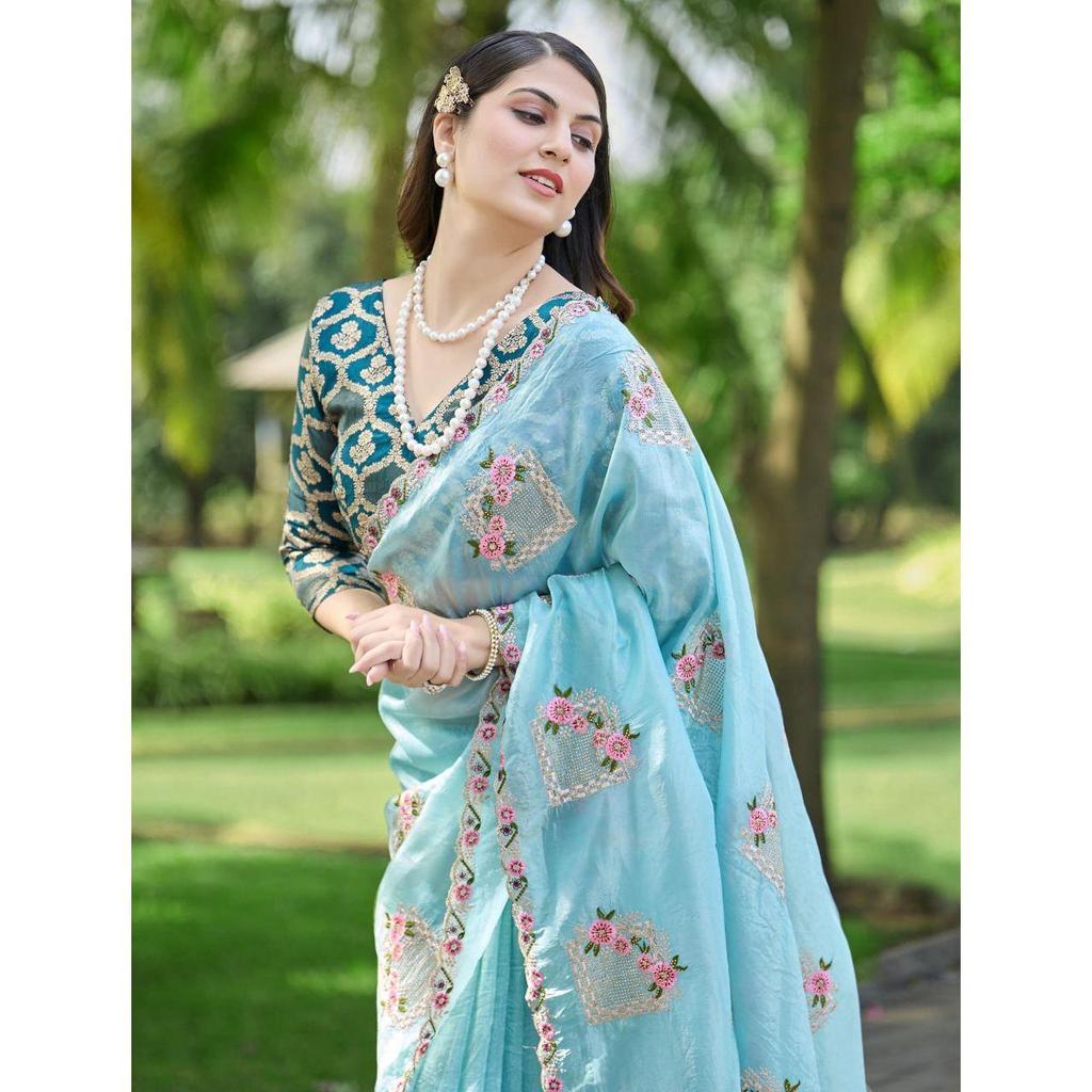 Beautiful Floral Embroidery all Over The Saree
