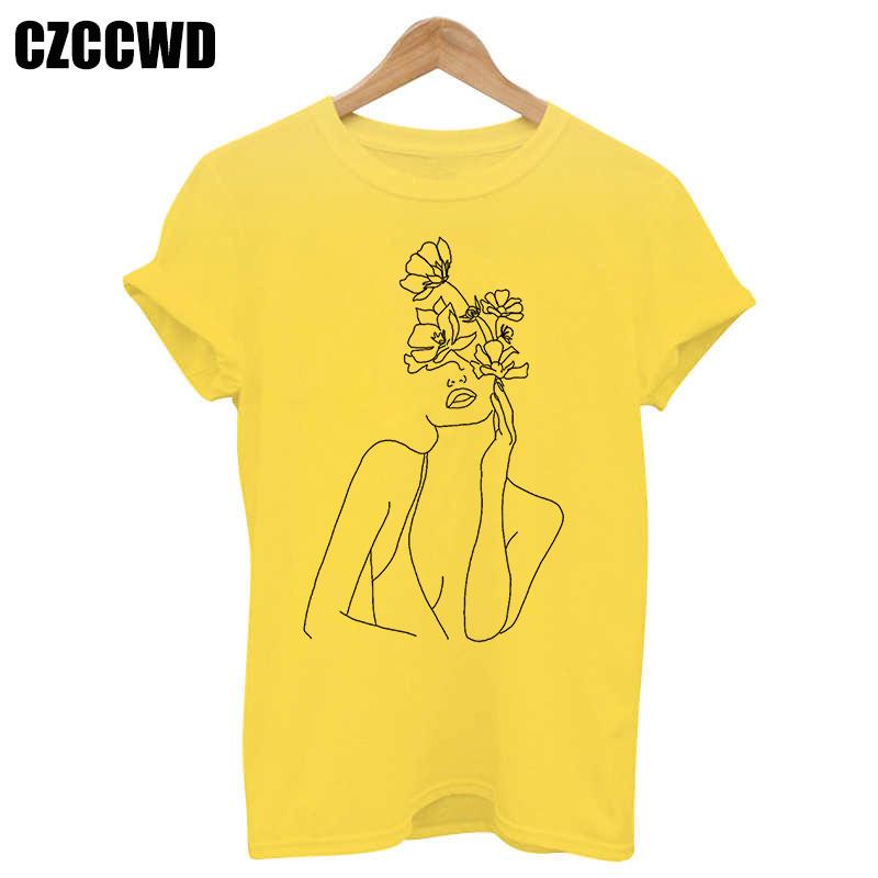 Flowers Face Abstract Simple Women Tshirt High Elasticity Casual Funny T Shirt Gift For Lady Yong Girl Top Tee Drop Ship Tshirt