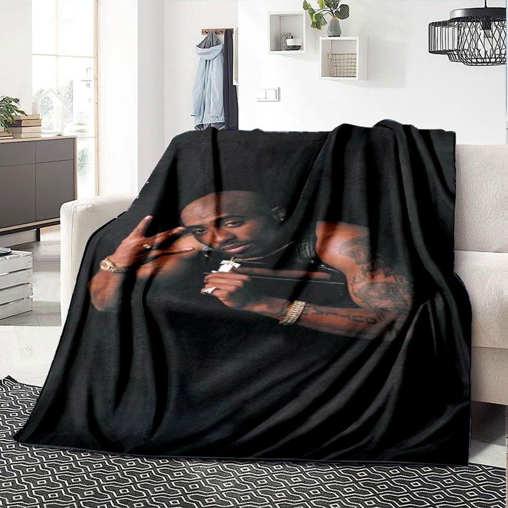 1pc 2PacHip Hop Blanket Soft Lightweight All Season Multi Purpose Throw for Sofa, Bed, Office & Picnics, French Style with Iconic Album Art & Quotes