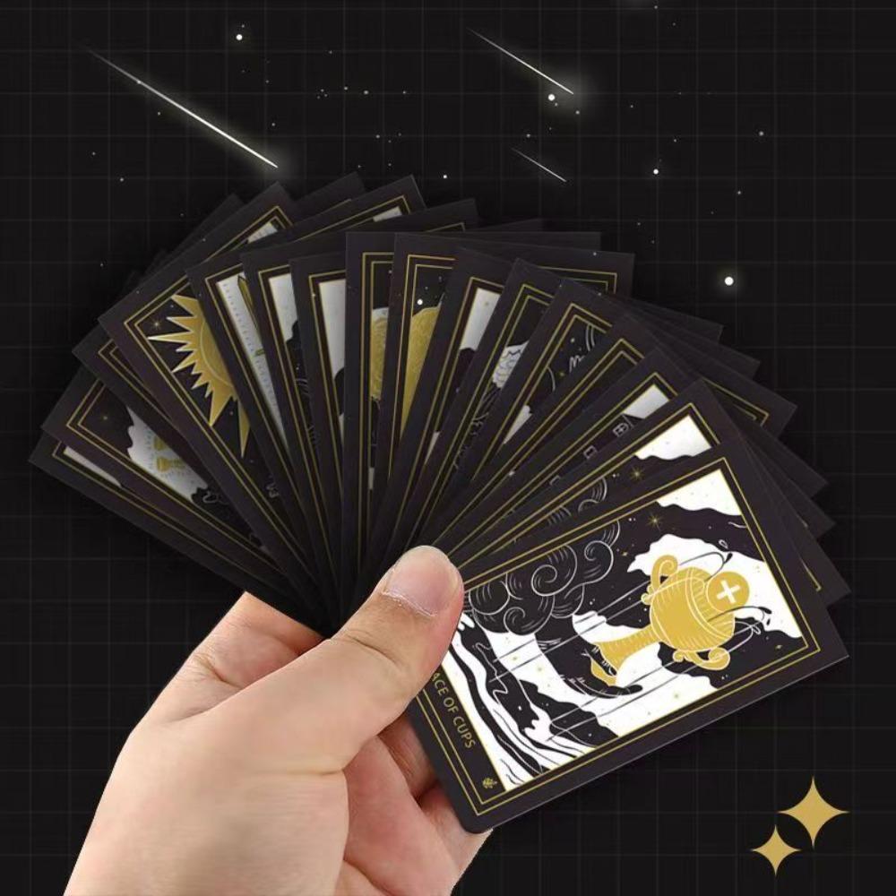 Mystic Noir Elegant Black & Gold Tarot Deck 10*6cm, Full 78-Card Set in Metal Tin, Travel-Size Deck for Wisdom and Guidance