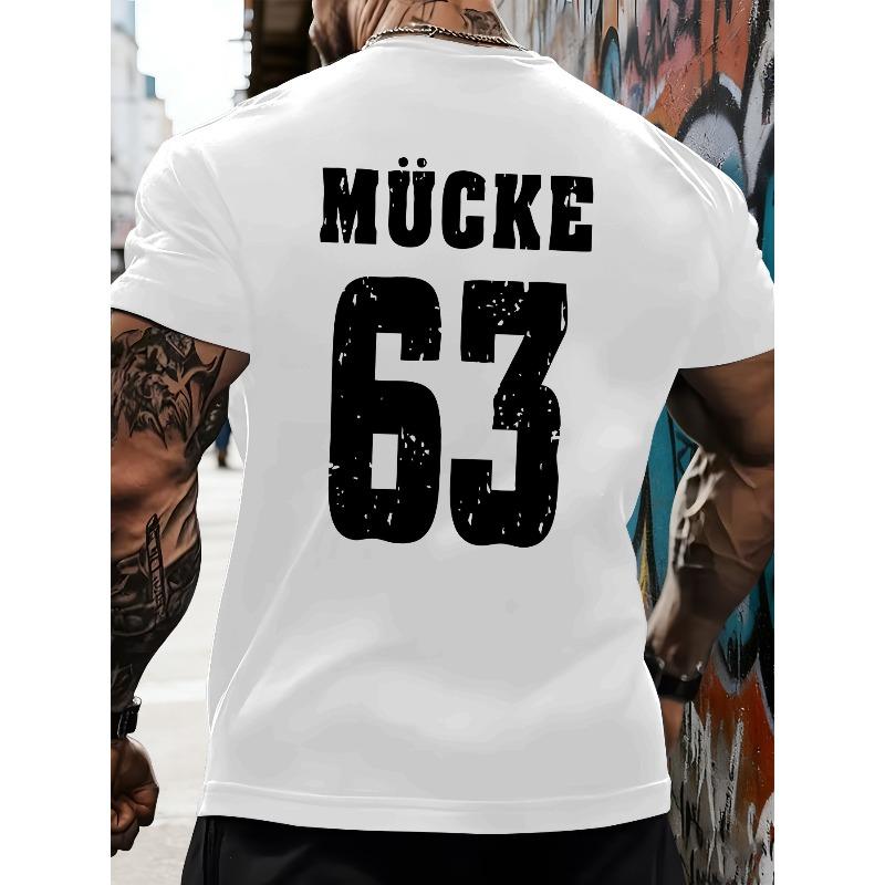 European Sizes Men's 63 Print T-Shirt - Summer Short Sleeve Round Neck Casual Tee , Regular Fit Top for Casual Attire & -Casual Outfits