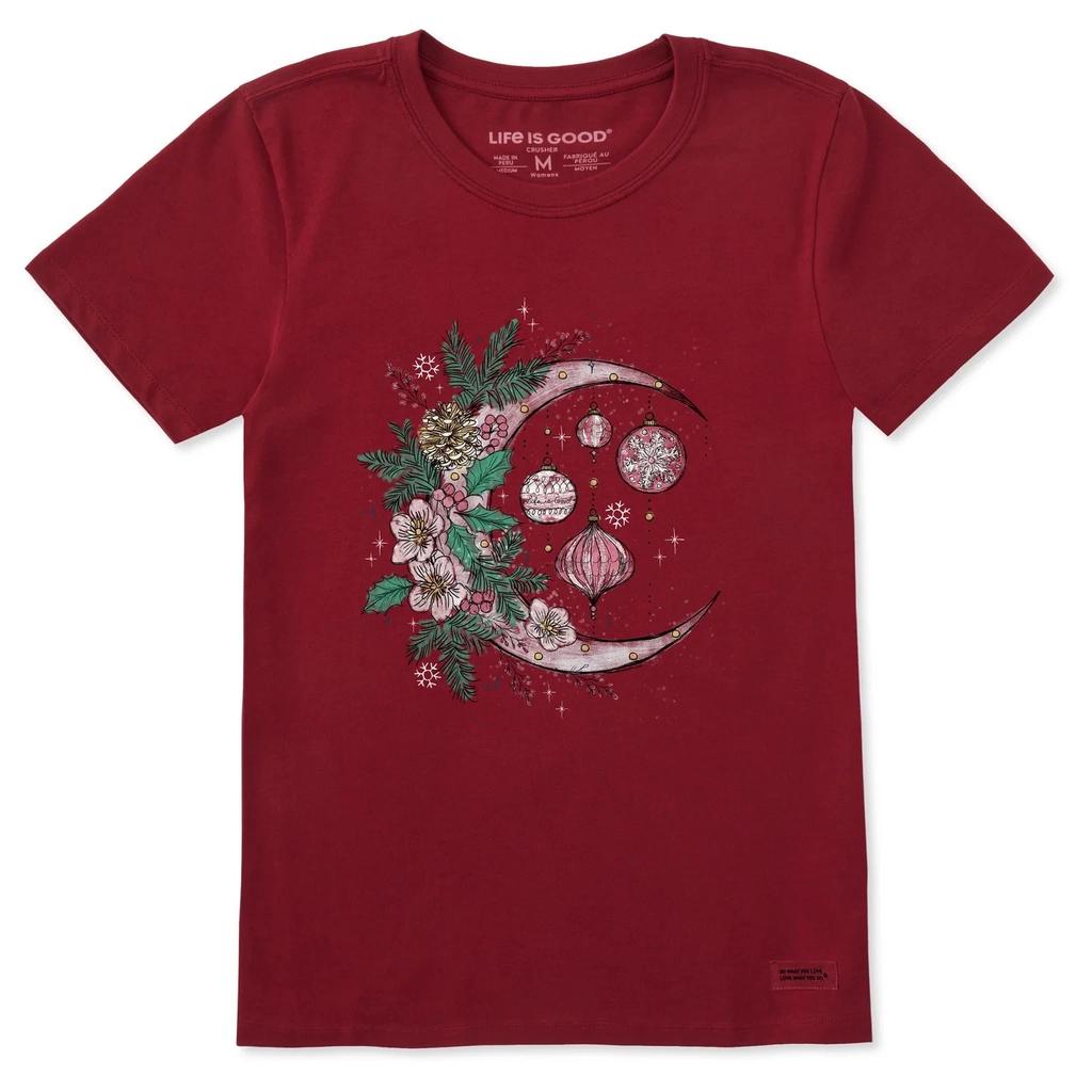 Life is Good. Women's Christmas Ornament Moon Short Sleeve Crusher Tee
