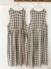 Wei Qi Spring/Summer Mori Style Cotton Linen Plaid Drawstring Vest Dress - Women's Loose Layered Long Dress