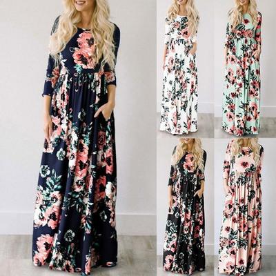 Floral Print Women Summer Maxi Dress Boho Beach Long Dress Evening Party Tunic