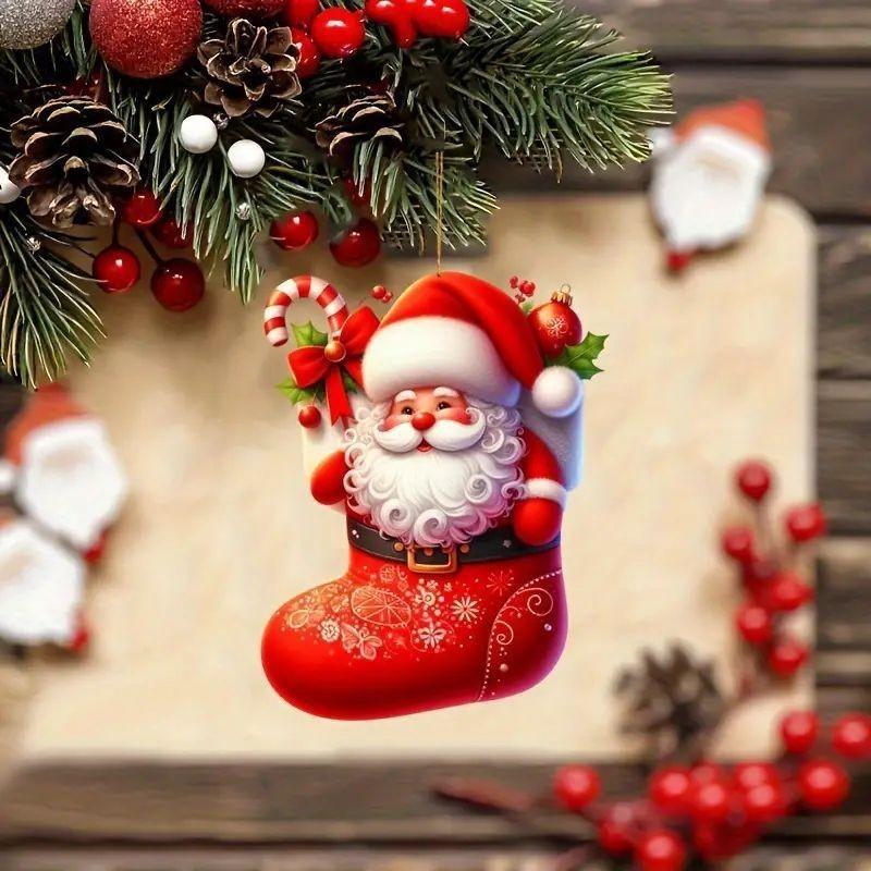 Christmas Car Santa Acrylic Pendants Cartoon Design Auto Festive Decoration