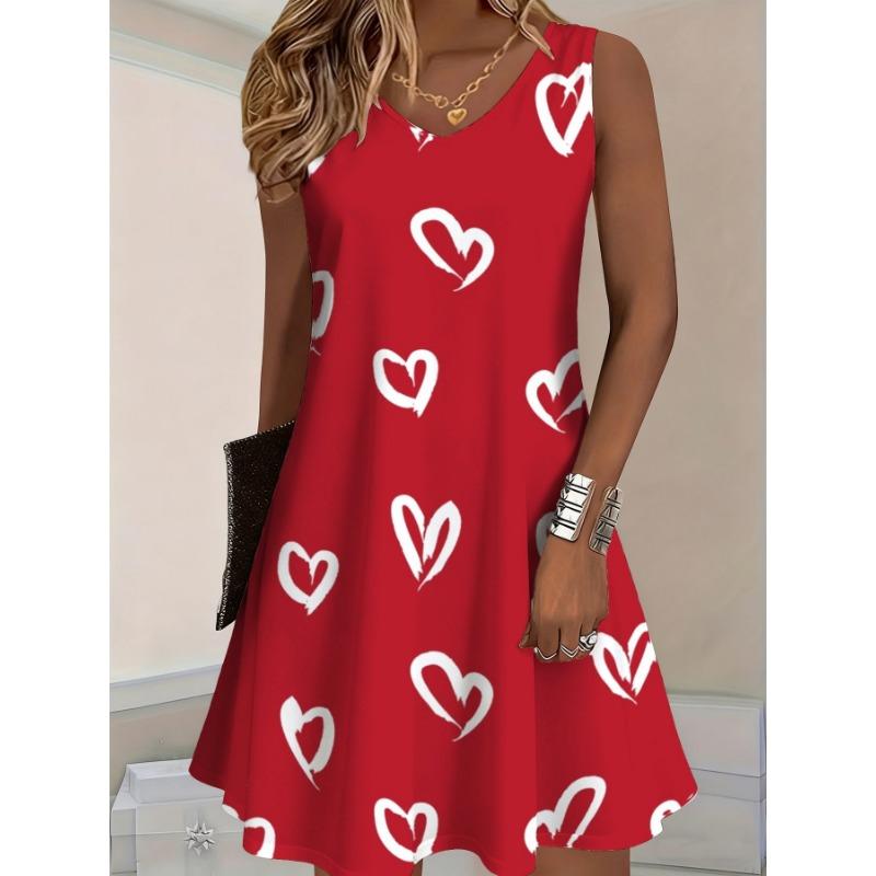 

Red Love Heart Pattern Dress | Women s 3D Shaped Casual Printed Strap Short Skirt XL