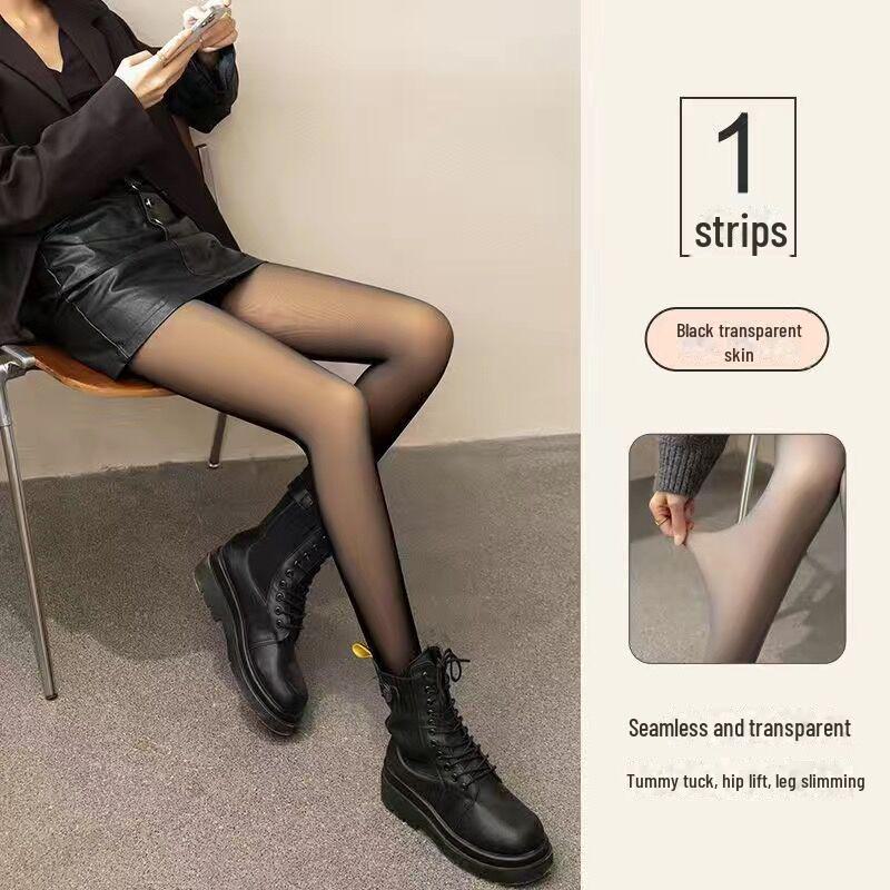 Kostenloser Versand Graue Transparente Stealth Strumpfhose - Samtgefüttert für Bare-Leg-Look, Ideal für Frühling, Herbst, Winter – Schwarze Strümpfe.