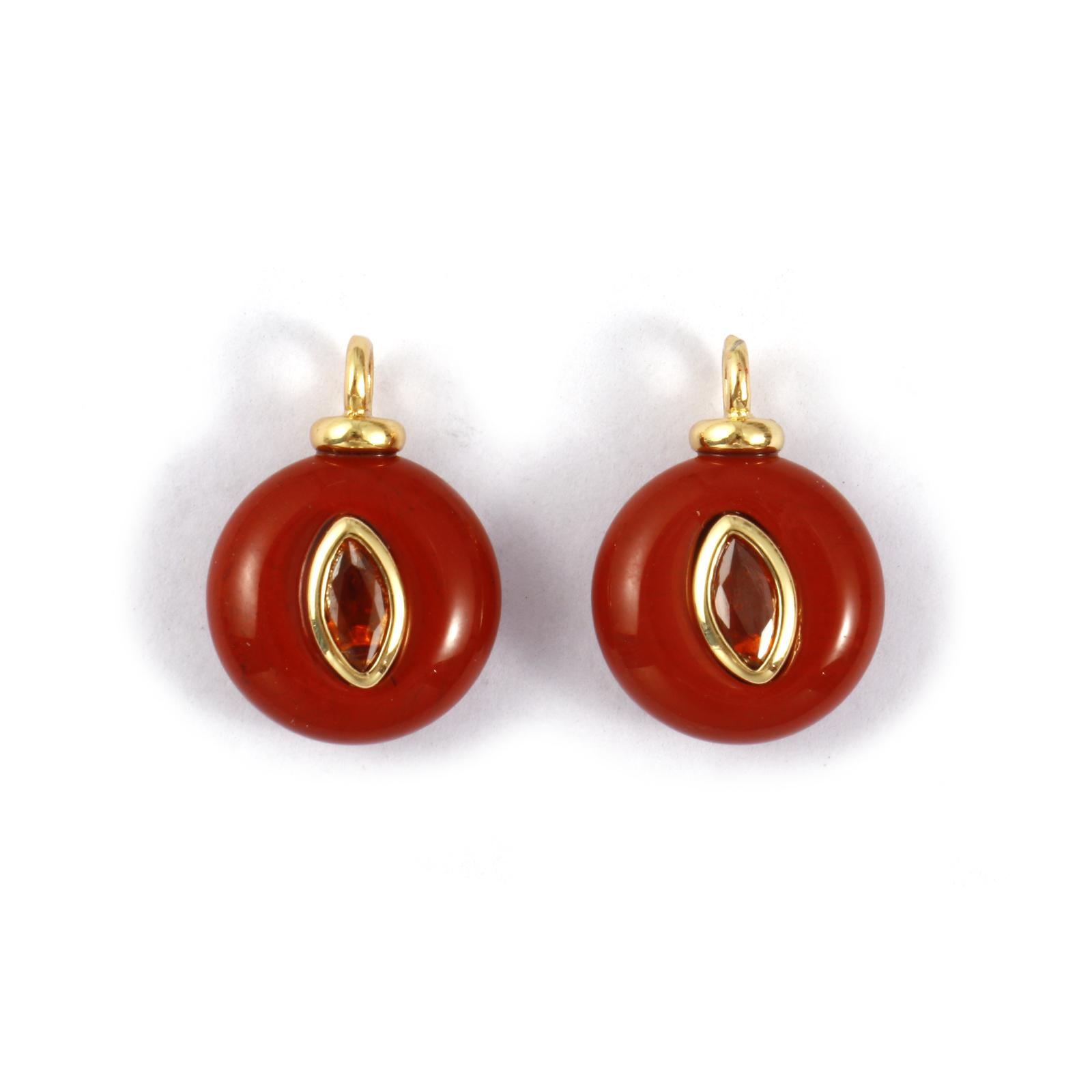

1 Piece Brass & Cubic Zirconia Natural Stone Geometric Charms 18K Gold Plated Olivary Round Pendant For DIY Necklace Making