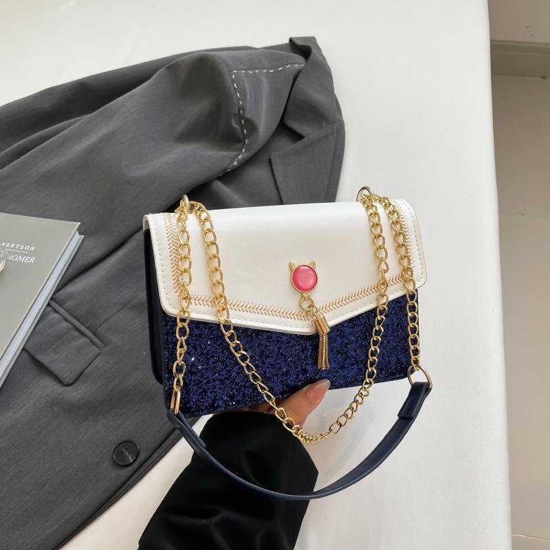 Today's popular design sense contrasting color chain women's bag new fashion messenger bag high-end single shoulder armpit bag